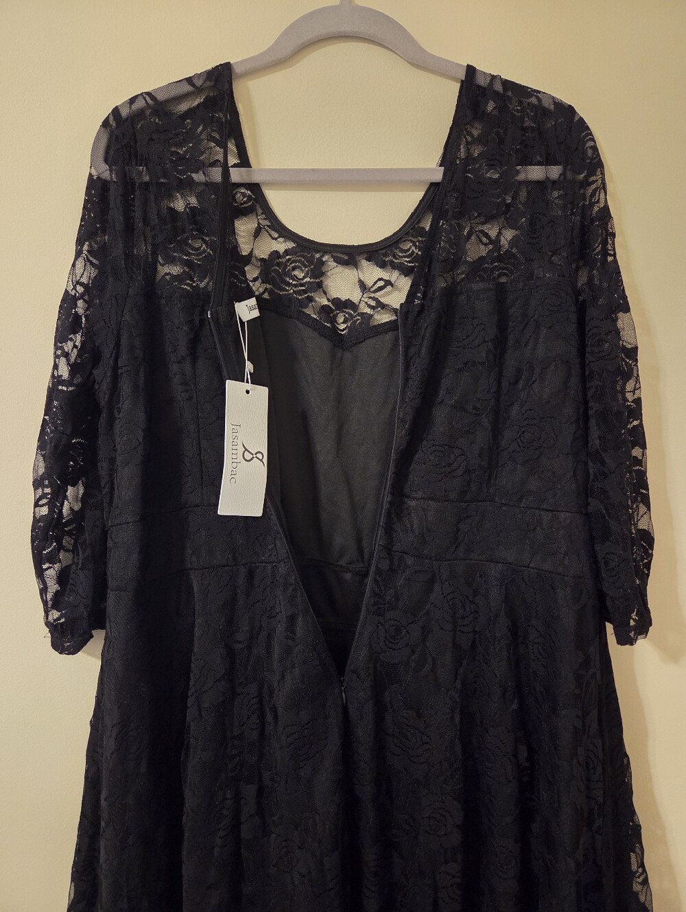 Black Lace Midi Dress - Classic Women's Evening Dress - Picture 4 of 7